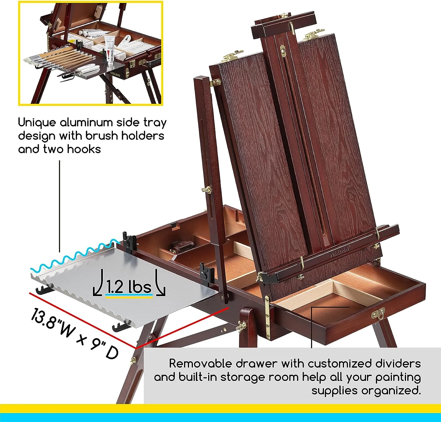 MEEDEN Solid Beech Wood French Easel-Dark Walnut-HX-3 - Image 4