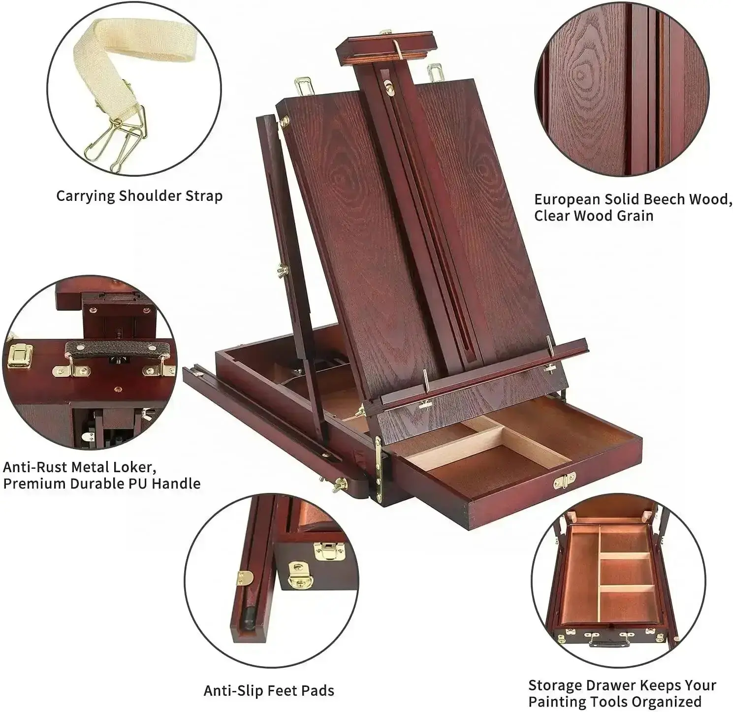 MEEDEN Solid Beech Wood French Easel-Dark Walnut-HX-3 - Image 6